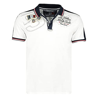 Geographical Norway Kalvin Men – Poloshirt für Herren, Bedruckt, klassisch, Baumwolle, Kurze Ärmel, lässiger Kragen mit Knopf – Casual T-Shirt, Tops, Regular Fit, Stil Classic (Weiß, L) im Sale